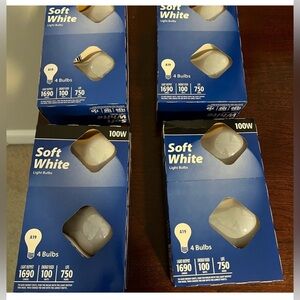 Light Bullbs Soft White 100 Watt Light Bullbs -
1 Pack of 4 Bulbs incandescent